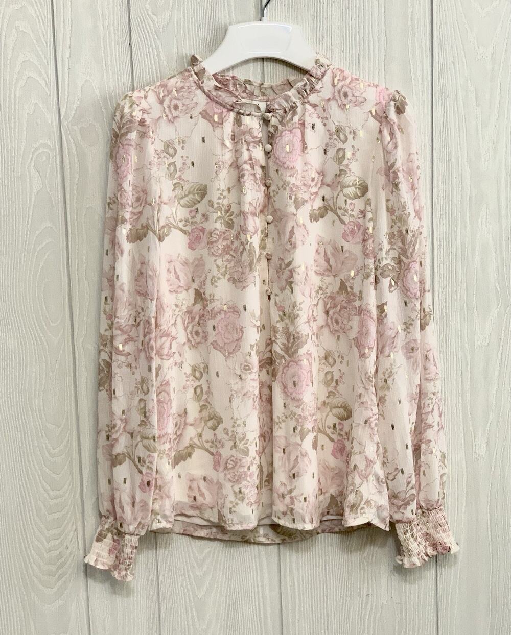 Joie Pink Cream Gold Long Sleeve Top Medium NWT